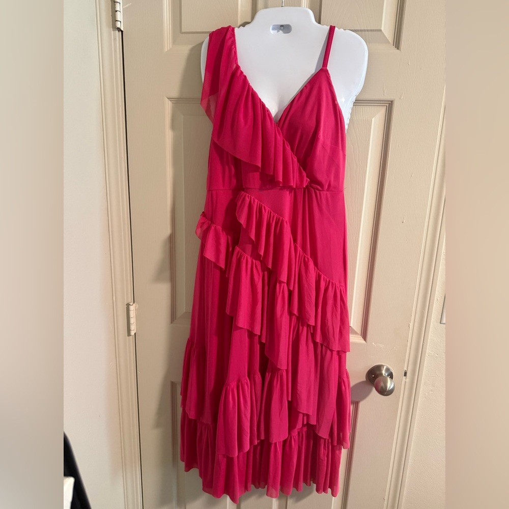 Torrid Vibrant Pink Asymmetrical Ruffle Dress